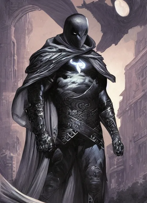 Image similar to digital _ painting _ of _ moon knight _ by _ filipe _ pagliuso _ and _ justin _ gerard _ symmetric _ fantasy _ highly _ detailed _ realistic _ intricate _ port