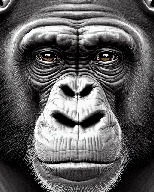 Image similar to fantasy art, very detailed high resolution illustration portrait of a chimpanzee, 3 d, 8 k, extremely detailed, artstation