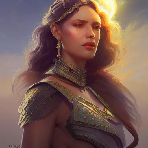 Image similar to solar goddess, d & d, fantasy, portrait, highly detailed, digital painting, trending on artstation, concept art, sharp focus, illustration, art by artgerm and greg rutkowski and magali villeneuve