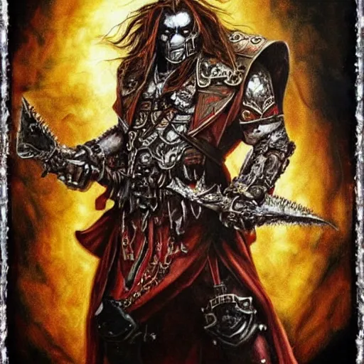 Prompt: johnny depp as chaos marine. epic game portrait. Highly detailed, highly recommended. fantasy art by Botticelli