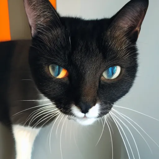 Image similar to an [ [ [ [ orange ] ] ] ] black kitty front view