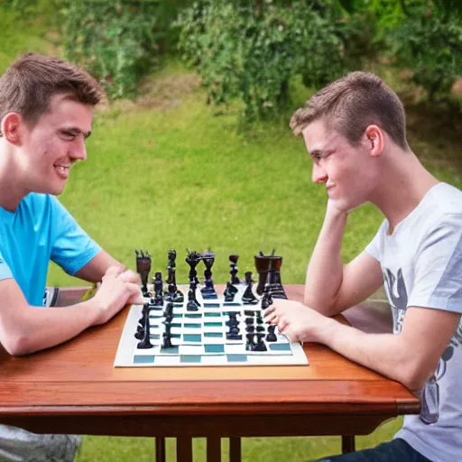 Premium Photo  Two young man are playing chess