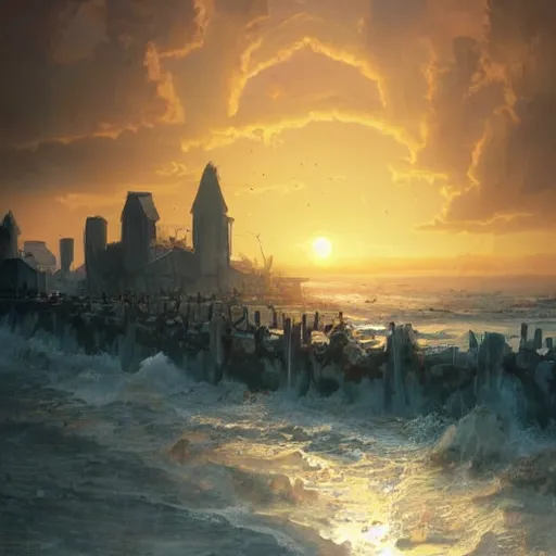 Prompt: My walls are bleeding my nails are broken but morning sunrise is so bright and splendid, sinister by Greg Rutkowski