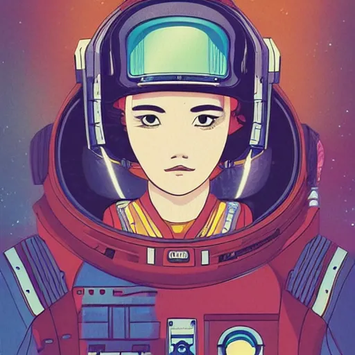 Image similar to a space ship pilot, cool woman, 1 9 8 0 s japanese science fiction, studio ghibli style, by katsuya kondo, illustration, character portrait, concept, detailed masterpiece