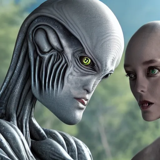 Image similar to an alien species creates the first two humans at the beginning of time