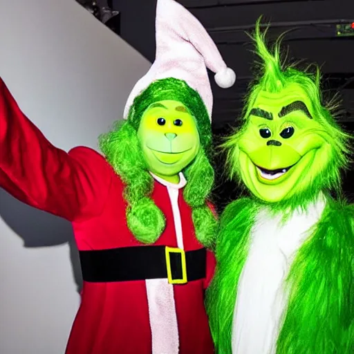 Prompt: elon musk cosplaying as the grinch, elon musk wearing a grinch costume, cosplay award winner