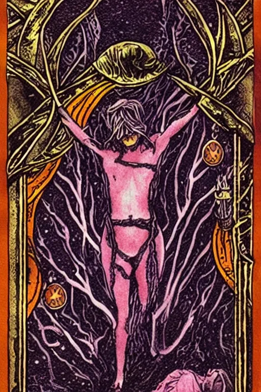 Prompt: dark tarot depth artwork, phosphorescent skin