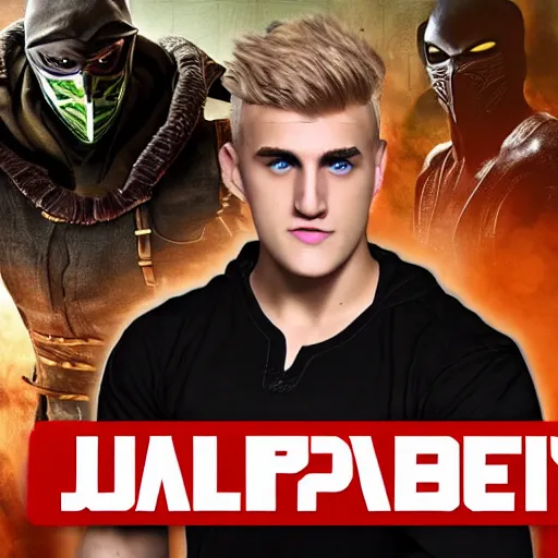 Image similar to jake paul as a mortal kombat dlc, 3 d model, fighting video game, promotional material, render