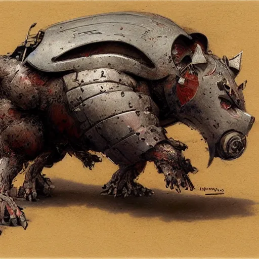 Image similar to an ashigaru mecha boar by brian froud and greg rutkowski