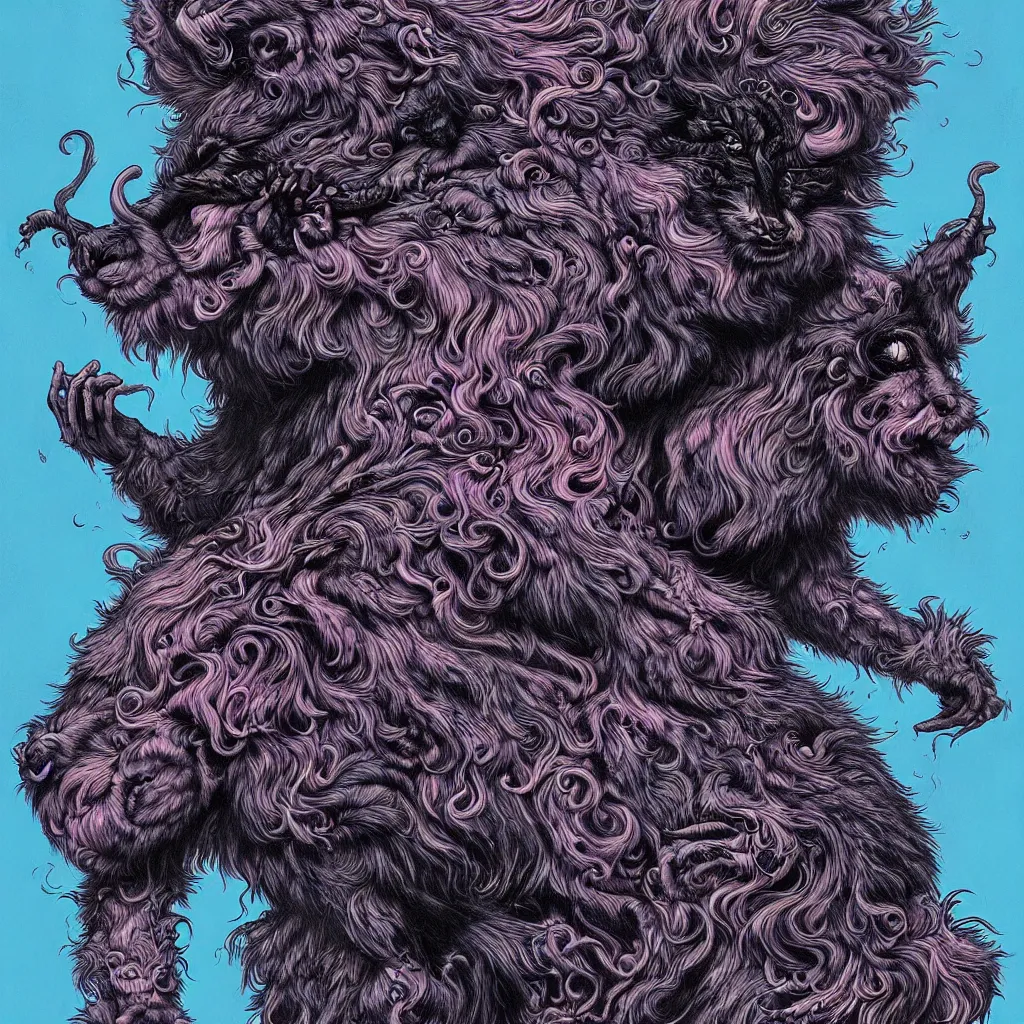 Prompt: monster of fur and black oil by james jean, photoillustration, mystical baroque, pastel synthwave