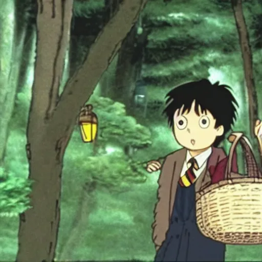 Image similar to A still of harry potter in My Neighbor Totoro (1988)