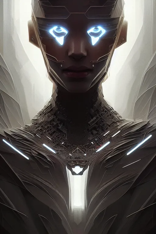 Prompt: professional concept art symmetrical portrait of a horrendous robotic fractal species in a dark room by artgerm and greg rutkowski. an intricate, elegant, highly detailed digital painting, concept art, smooth, sharp focus, illustration, in the style of cam sykes.