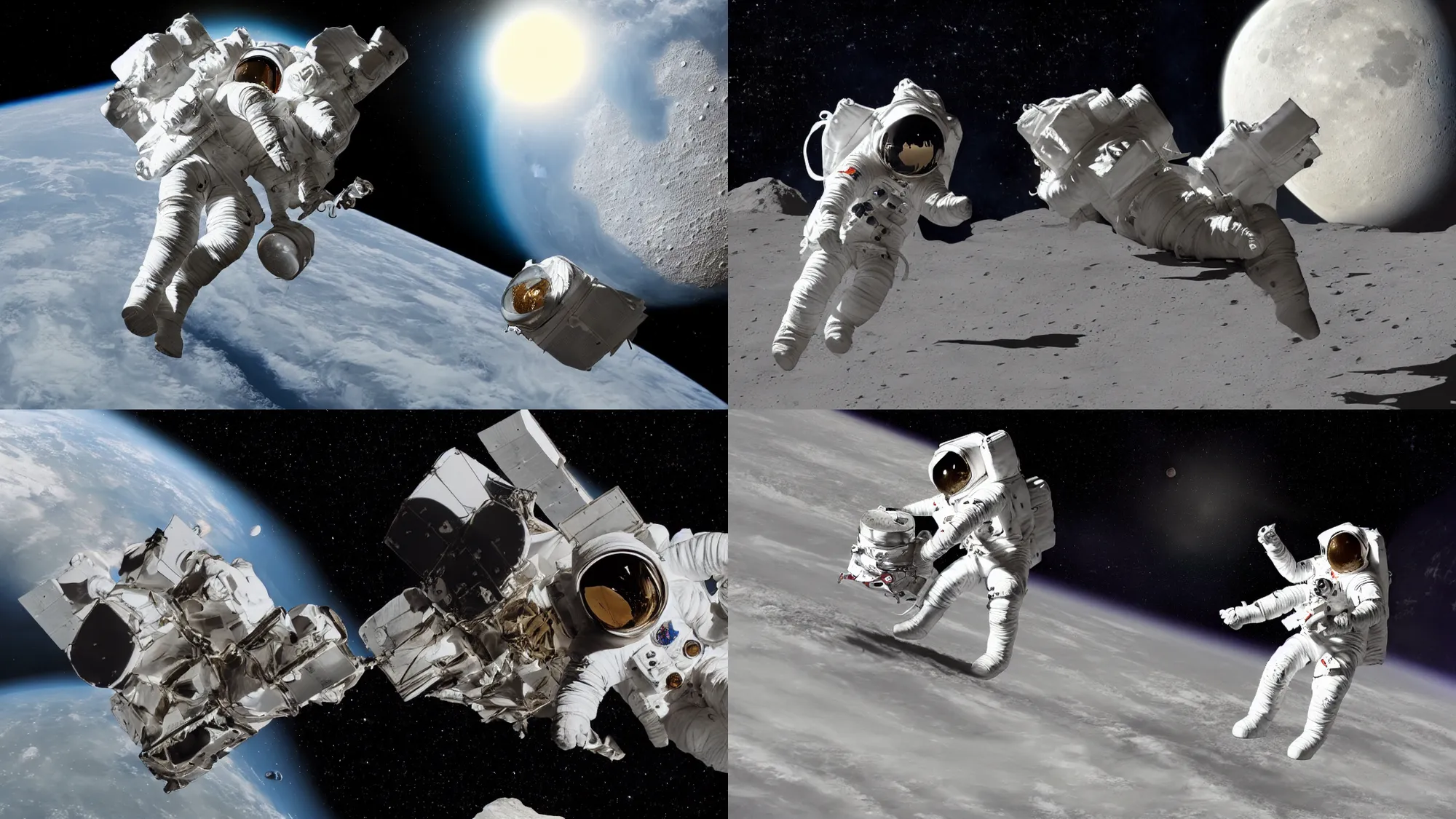 Prompt: illustration of an astronaut during an EVA mission, orbiting the moon