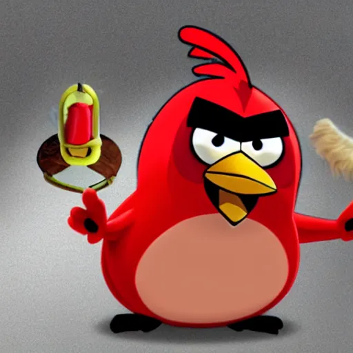 Prompt: angry bird making a business deal