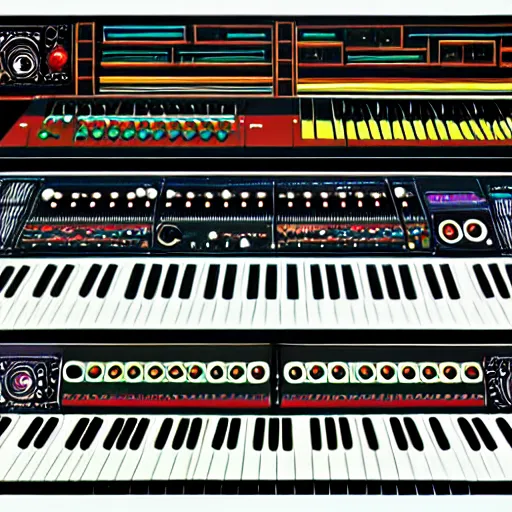 Image similar to illustration of a modular synth by roger dean