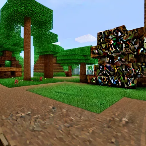 Prompt: a beautiful minecraft outdoors scenery, featuring ovo's rustic texture pack