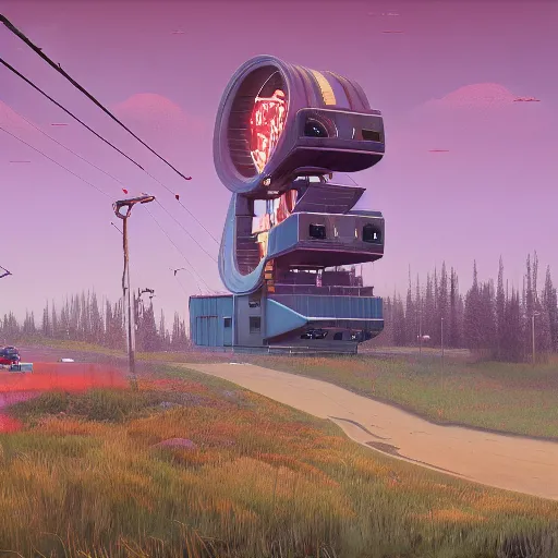 Prompt: post modern hellscape by Simon Stalenhag