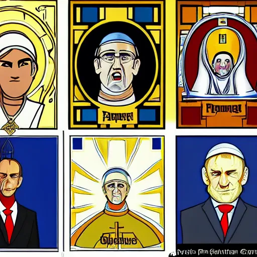 Image similar to the pope in the style of grand theft auto loading screens illustrations