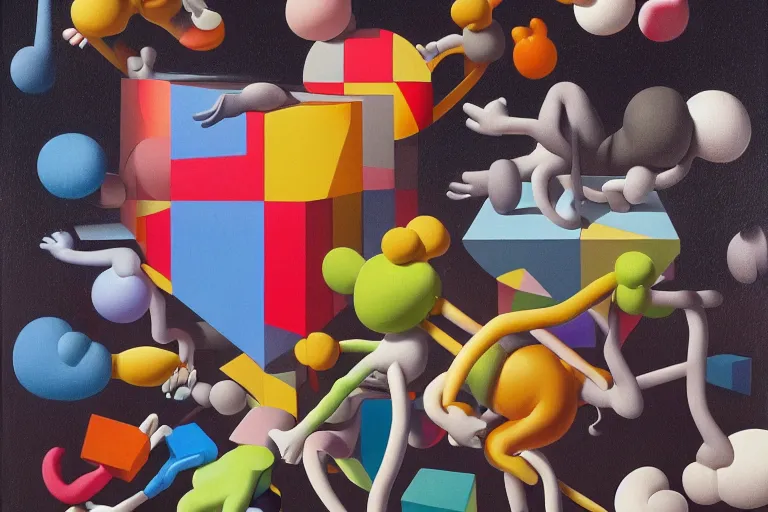 Prompt: 3 d shapes by kaws, james jean and salvador dali and shusei nagaoka, oil on canvas, surrealism, neoclassicism, simple, renaissance, hyper realistic, cell shaded, 8 k