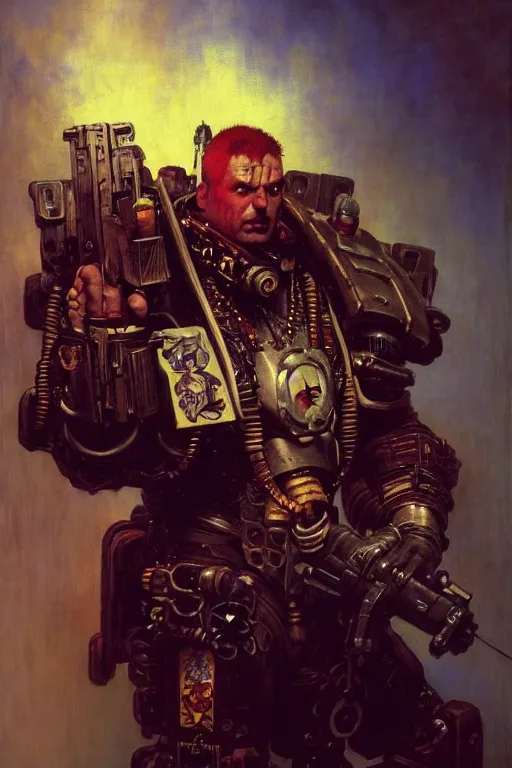 Image similar to full character portrait max mad cyberpunk warhammer 4 0 k, medic sapper not the pietra character design, painting by gaston bussiere, katsuya terada, wyeth, greg rutkowski, craig mullins, ( ( ( ( ( vermeer ) ) ) ) ), frank frazetta, mucha, tom of finland, trending on artstation