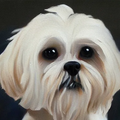 Image similar to white and blonde shih tzu painting, portrait, oil painting