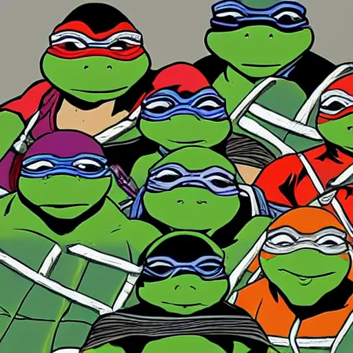 Prompt: the Ninja Turtles, drawn by Michelangelo