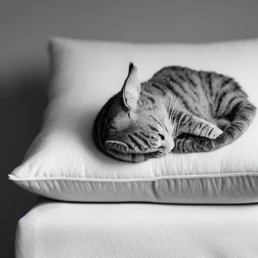Image similar to portrait of cat unicorn relaxing on pillow, 5 0 mm soft room lighting