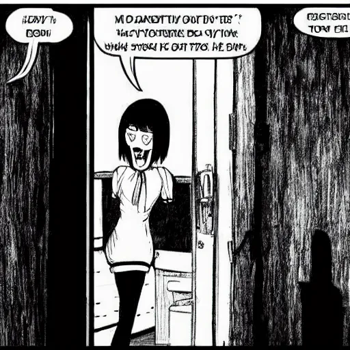 Image similar to Dude! Let Me In! I'm A Fairy!, bedroom, eerie, monster outside, Junji Ito