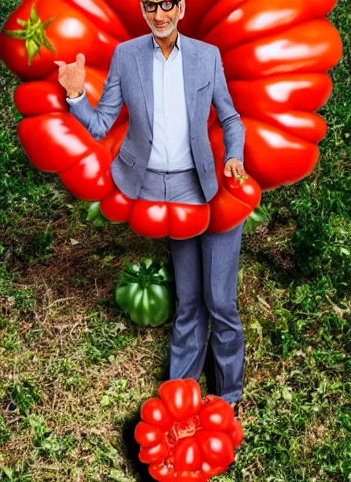 Image similar to jeff goldblum hiding in a giant tomato, inspired by davis jim