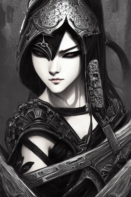 Prompt: portrait Ninja gaiden girl, armored black and white color ninja wardrobe, in ruin japanese rainny temple night, ssci-fi and fantasy, intricate and very very beautiful and elegant, highly detailed, digital painting, artstation, concept art, smooth and sharp focus, illustration, art by tian zi and WLOP and alphonse mucha