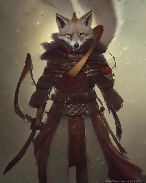 Prompt: A handsome male kitsune warrior with fox ears, visualartzi, Japanese, concept art by Karla Ortiz, James Paick, Charlie Bowater, Krenz Cushart, highly detailed, ultra detailed, ultra realistic, trending on artstation, cgstudio