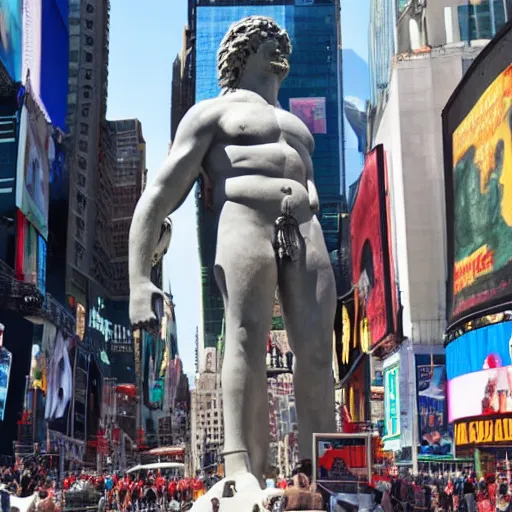 Image similar to a giant greek statue in times square