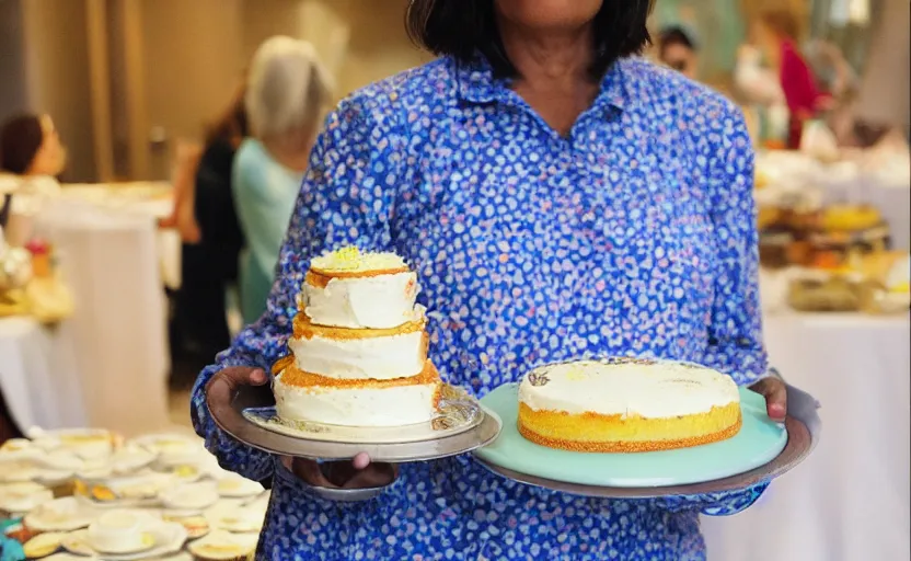 Image similar to “ a lady holding a cake ”