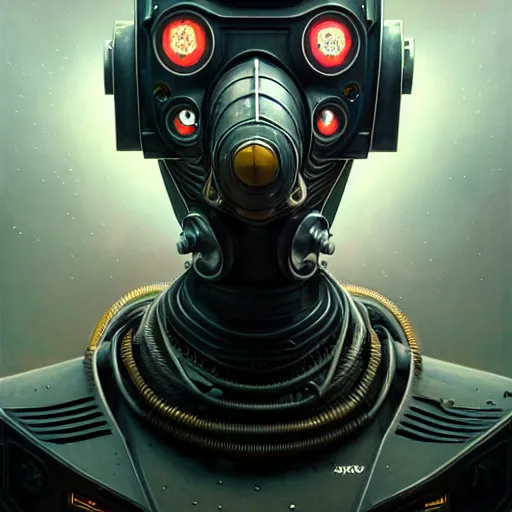 Prompt: low angle shot of a cyberpunk gazmask robot character wearing a gazmask in chernobyl, intricate, elegant, highly detailed, centered, digital painting, artstation, concept art, smooth, sharp focus, illustration, artgerm, Tomasz Alen Kopera, Peter Mohrbacher, donato giancola, Joseph Christian Leyendecker, WLOP, Boris Vallejo