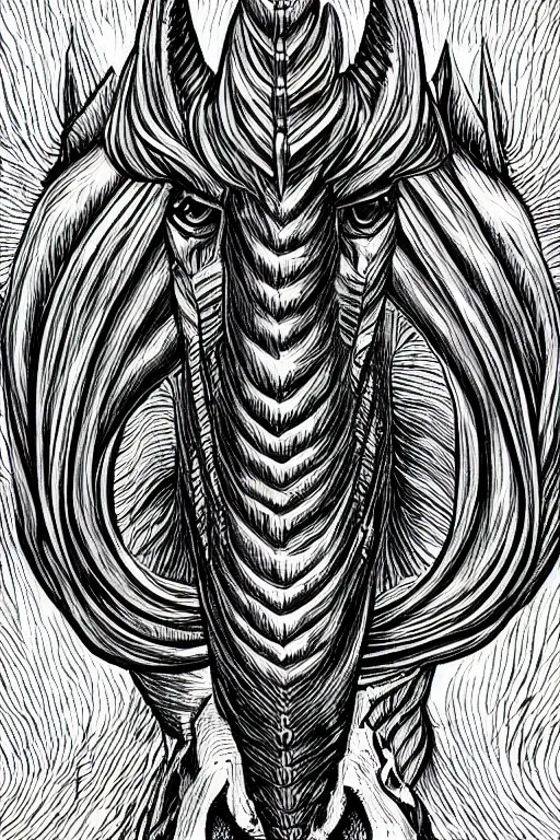 Image similar to evil unicorn, symmetrical, highly detailed, digital art, sharp focus, trending on art station, kentaro miura manga art style