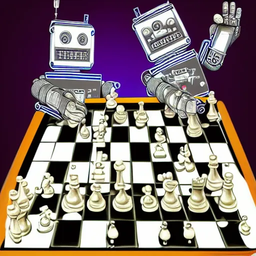 Image similar to robot playng chess, detailed