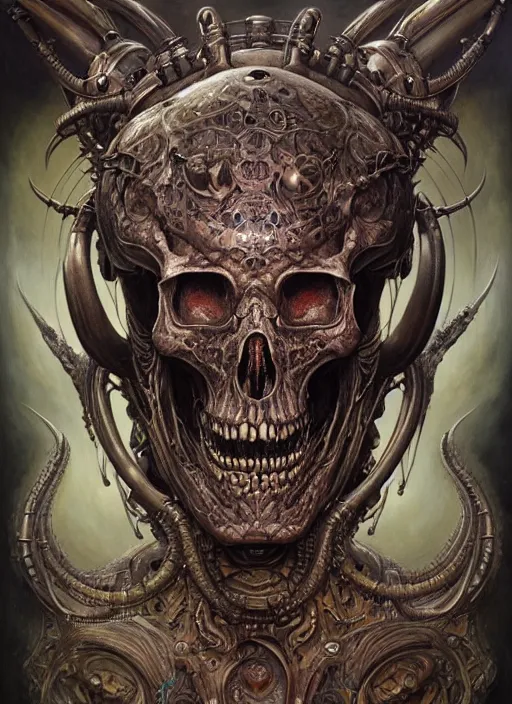 Image similar to hyper detailed masterpiece animal skull alien tattoo warrior by donato giancola and tom bagshaw, face by artgerm and edmund leighton, and h. r. giger, trending on artstation, colorful, psychedelic aesthetic, ornate, background by james jean, 8 k, biomechanical, majestic, volumetric lighting, porcelain skin, concept art, sharp focus