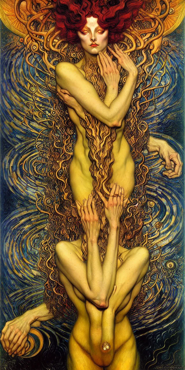 Image similar to Divine Chaos Engine by Karol Bak, Jean Delville, William Blake, Gustav Klimt, and Vincent Van Gogh, symbolist, visionary