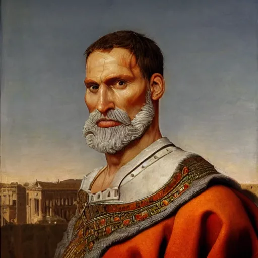 Image similar to Jerma985 in Ancient Rome, detailed, highly detailed, heroic, epic, complex, very detailed, realistic, HD quality, 8k resolution, body and headshot, Oil Painting, Italian Renaissance Painting of Jerma985, Italian Renaissance Painting Style, Renaissance Painting Style, Painting, Trending on Artstation