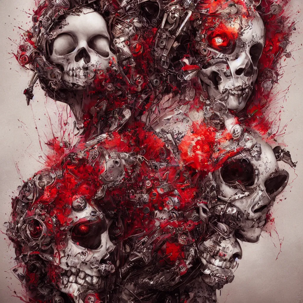 Image similar to queen of hearts, cyborg, skull, highly detailed, cinematic, 8 k, by megan duncanson, benjamin lacombe, adrian borda, stanley artgermm, tom bagshaw, craig mullins, carne griffiths, ayami kojima, beksinski, giger, trending on deviantart, hyper detailed, horror, full of colour