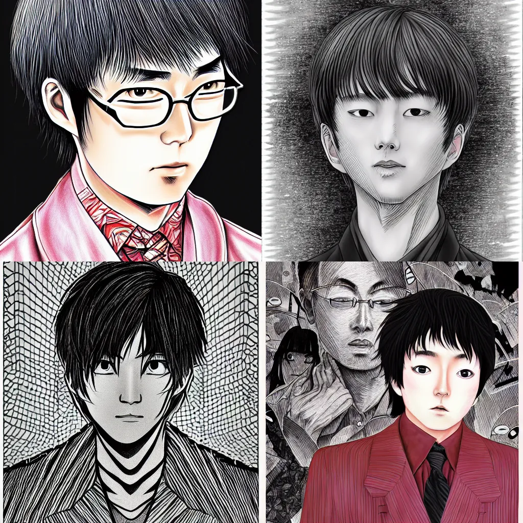 Prompt: shuichi saito, manga, highly detailed, digital art, centered, portrait, colored accurately, in the style of junji ito