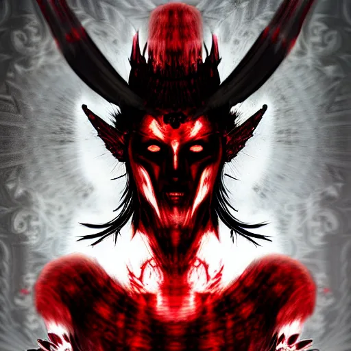 Image similar to epic chthonic ancient warrior black veins red demonic eyes, red smoke on the background by Boris Valejio, high detailed digital art