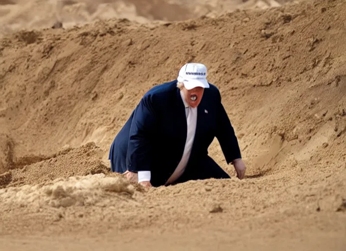 Image similar to obese donald trump digging a hole in the desert