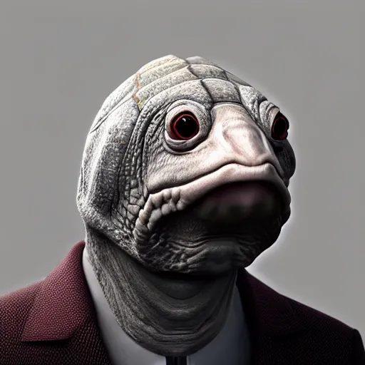 Image similar to mitch mcconnell sticking his head out of a turtle shell, octane render, unreal 5 engine