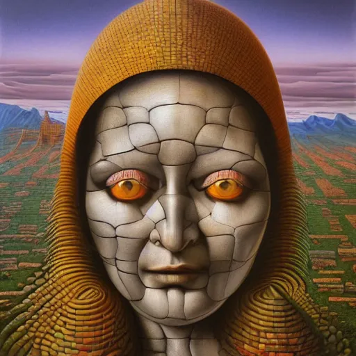 Image similar to monalisa by jacek yerka, alex gray, zdzisław beksiński, dariusz zawadzki, jeffrey smith and h.r. giger, oil on canvas, 8k highly professionally detailed, trending on artstation