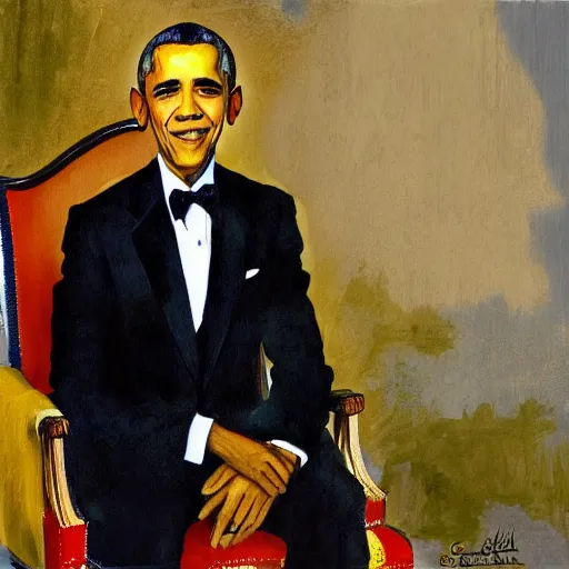 Image similar to portrait of obama painted as a monarch, painting by Cecil Beaton