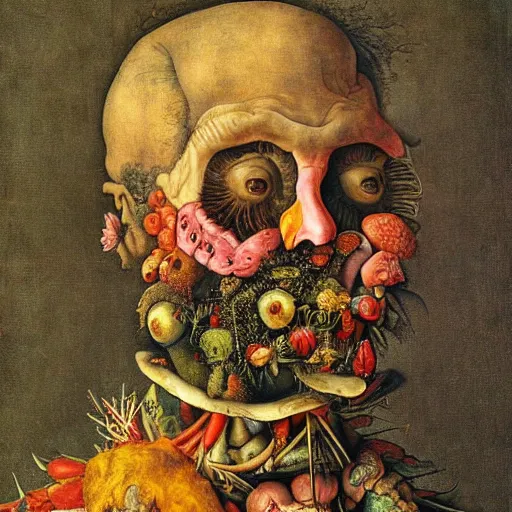 Prompt: last selfie on earth by guiseppe arcimboldo