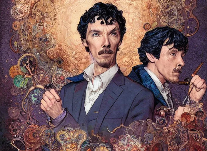 Prompt: a highly detailed sherlock portrait of stephen strange, james gurney, james jean