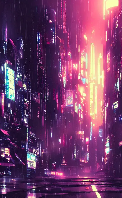 anime, cyberpunk, wallpaper, futuristic city, rain, Stable Diffusion