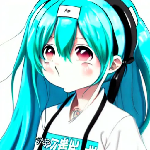 Image similar to hatsune miku pregnant with triplets at 4 0 weeks, baby movings in belly, anime art, trending on pixiv